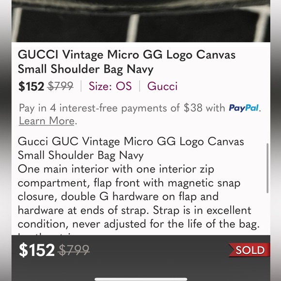 EUC GUCCI Vintage Micro GG Logo Canvas Shoulder Bag Black Navy Gorgeous - Picture 14 of 14